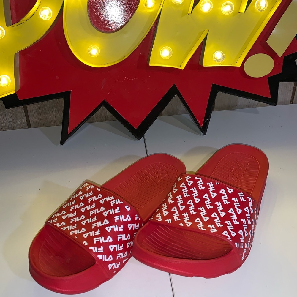 Fila Vibrant Red Slide Sandals
